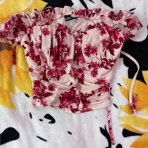 Windsor Pink Ruched Ruffled Cap Sleeve Blouse